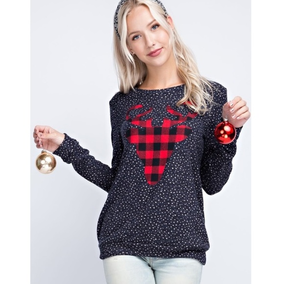NWT FUN & FLIRTY! Polka-dot Plaid Elk Top - Picture 2 of 8